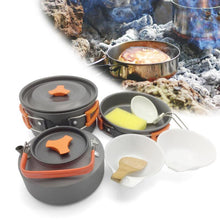Load image into Gallery viewer, 8pcs/set Outdoor Camping Cookware Set Portable Utensils 2-3 Persons Bowl Pot Spoon tableware Cooking Travel Picnic Set