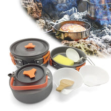 Load image into Gallery viewer, 8pcs/set Outdoor Camping Cookware Set Portable Utensils 2-3 Persons Bowl Pot Spoon tableware Cooking Travel Picnic Set