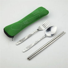 Load image into Gallery viewer, 2019 High Quality Stainless Steel Outdoor Travel Camping Portable Set Fork Spoon Chopsticks Outdoor Camping Cutlery Bag sets