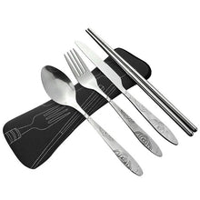 Load image into Gallery viewer, 2019 High Quality Stainless Steel Outdoor Travel Camping Portable Set Fork Spoon Chopsticks Outdoor Camping Cutlery Bag sets